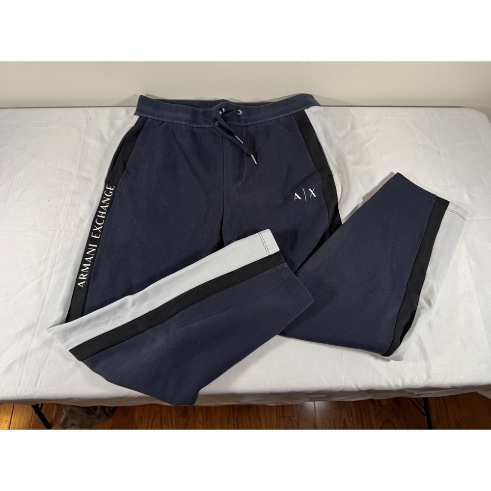 Armani Exchange Mens Navy Blue Side Stripe Logo Jogger Sweatpants Size M